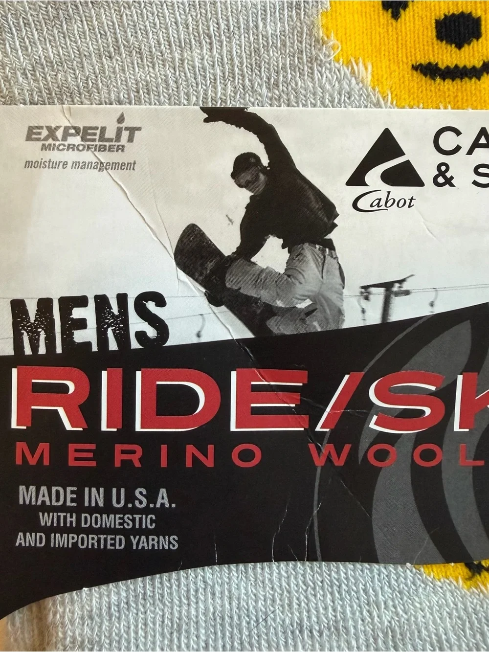 Men's Ride/Ski Merino Wool Socks in Light Gray with Yellow Emoji